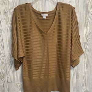 New York & Company Brown V-Neck Ribbed Top